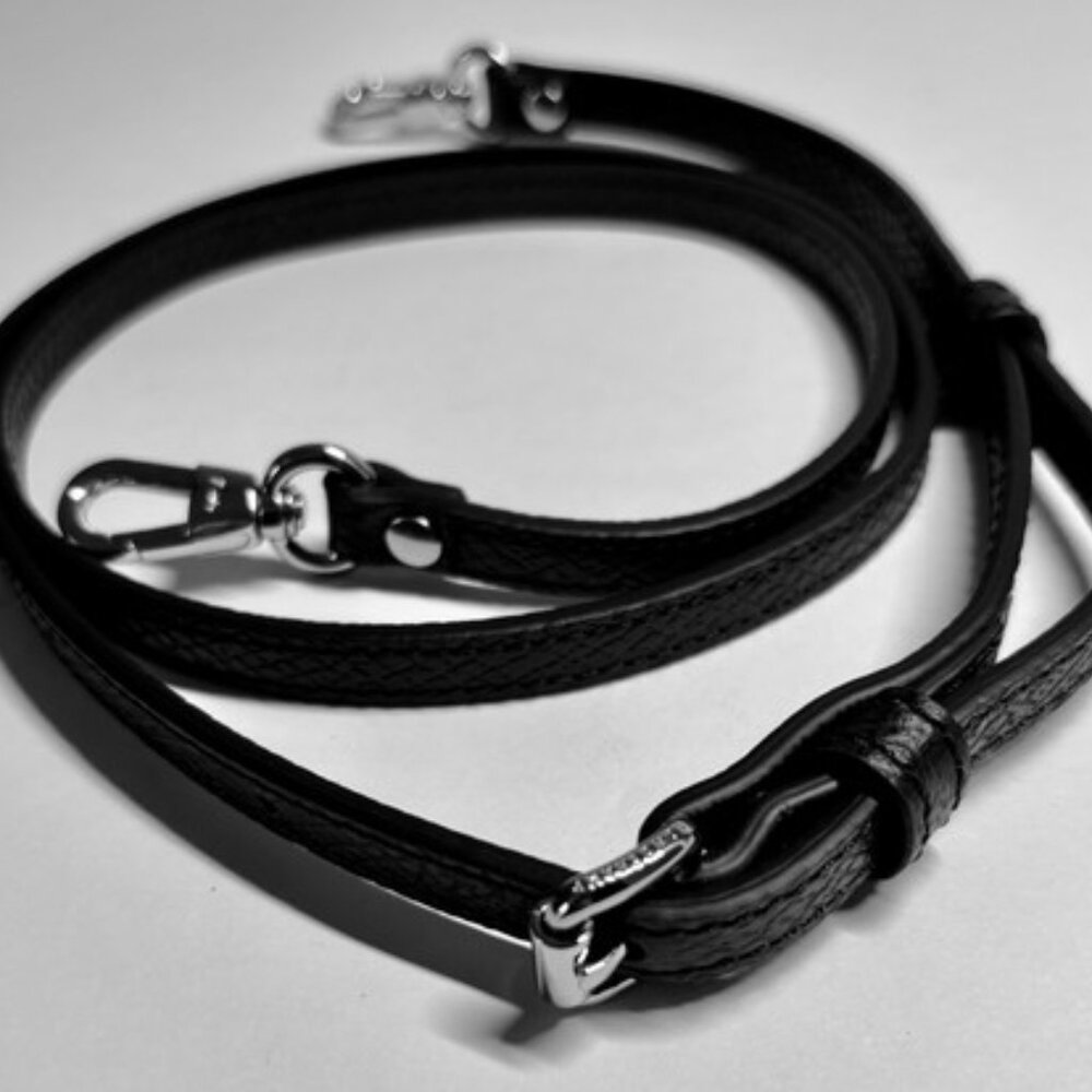 LONGCHAMP LEATHER ADJUSTABLE HANDBAG SHOULDER THIN STRAP BLACK/SILVER NWOT